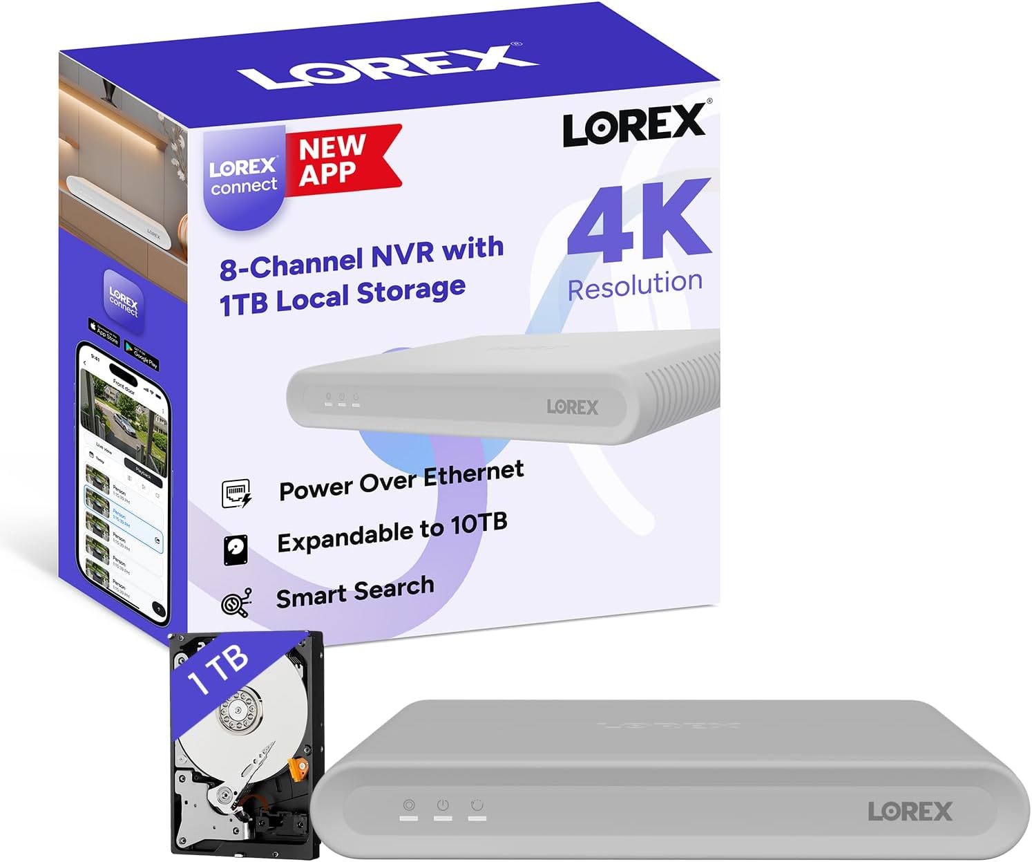 613FuvIVqaL._AC_SL1500_.jpg Lorex Connect (New App) | V-Series | 4K 8-Channel 1TB Network Video Recorder - Image 1