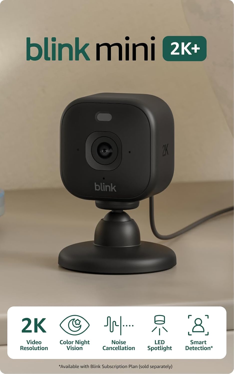 61Qnc-GPyLL._SL1500_.jpg Blink Mini 2K+ (newest model) – Plug-in Home & Pet Indoor Security Camera with 2 - Image 1