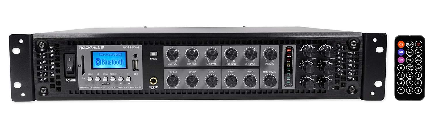 61b6KA8BRaL._SL1500_.jpg Rockville RCS350-6 350W 6-Zone Stereo 70V Commercial Amplifier Bluetooth - Image 1