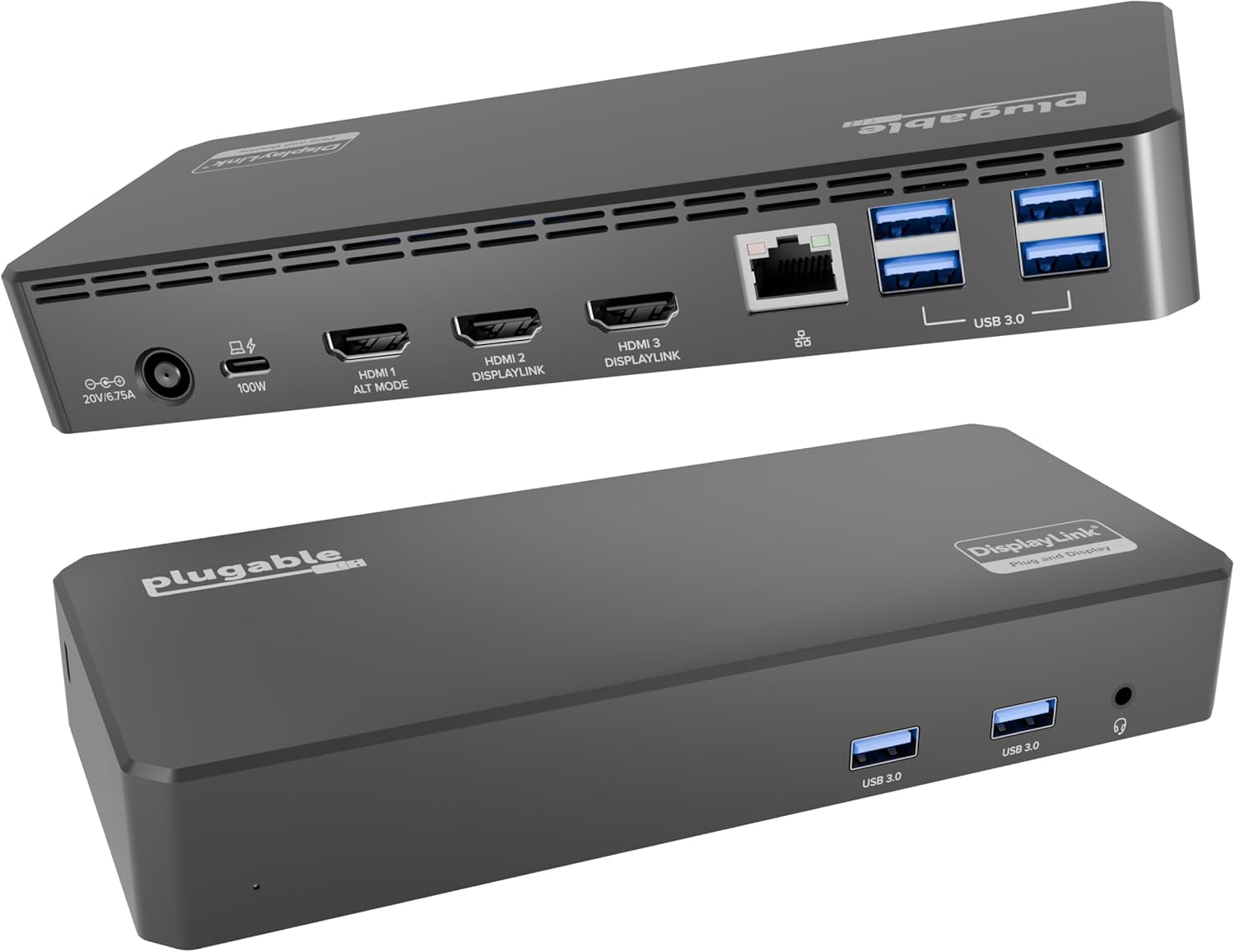 61giHIGDyL._AC_SL1500_.jpg Plugable USB C Triple Display Docking Station | 100W PD, 3x HDMI (1x 4K 30Hz, 2x - Image 1