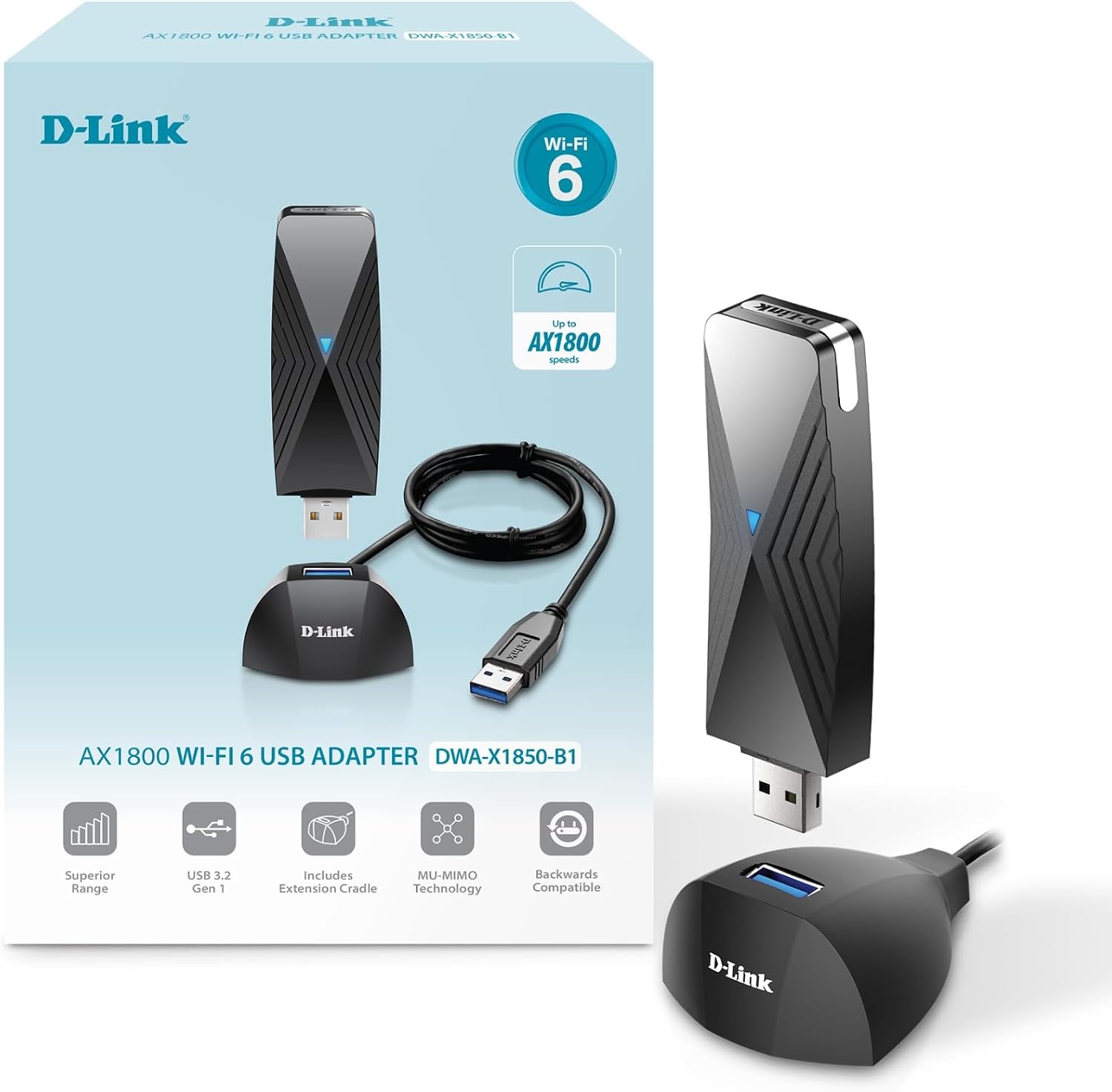 61p8tWpjl0L._AC_SL1500_.jpg D-Link USB WiFi 6 Adapter AX1800 USB 3.0 Dual Band Long Range MU-MIMO Wireless - Image 1