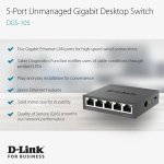 D-Link DGS-105, 5 Port Gigabit Ethernet Switch Unmanaged, Network Splitter, - Image 3