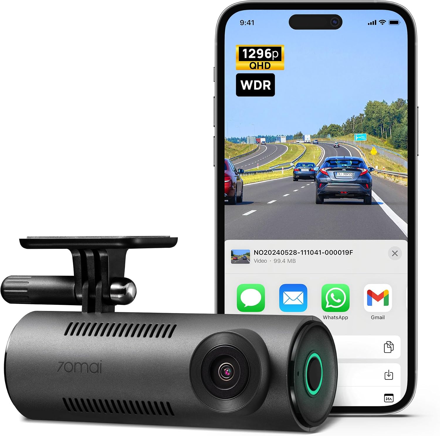 71MFxs6dIaL._AC_SL1500_.jpg 70mai Dash Cam M310, Dash Camera for Cars 1296P QHD, Smart Dash Cam Front Built - Image 1