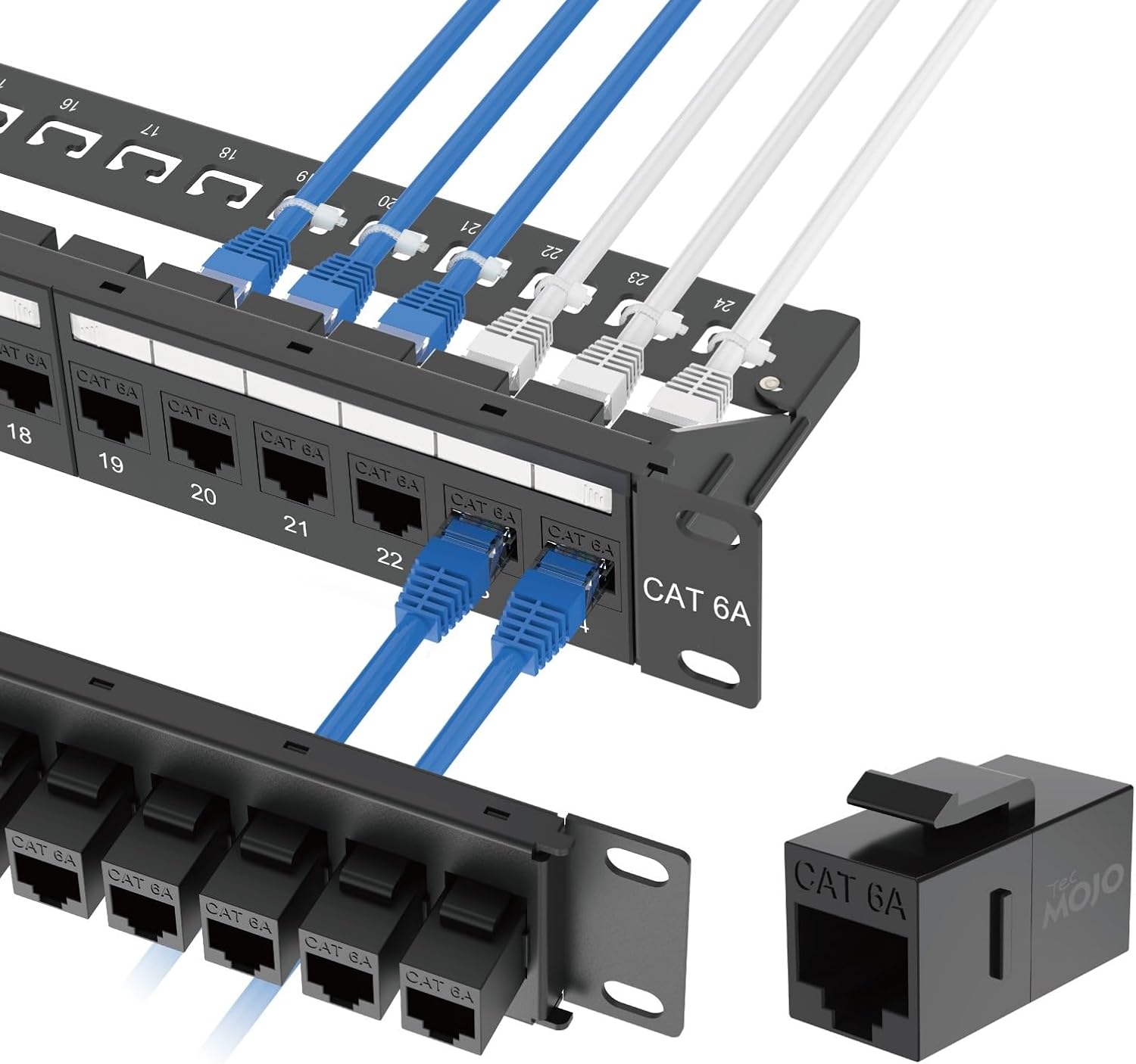 71RPwxuHUrL._AC_SL1500_.jpg Tecmojo UL Listed 24-Port Cat6A UTP Patch Panel with Lnline Keystone Couplers, - Image 1