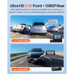 70mai Dash Cam Front and Rear - 2.5K+1080P Dual Dash Camera with HDR, Super - Image 2