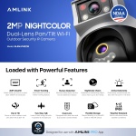 AMLINK 2-Pack 2X 2MP Dual-Lens WiFi Camera Outdoor, Human Detection, - Image 2