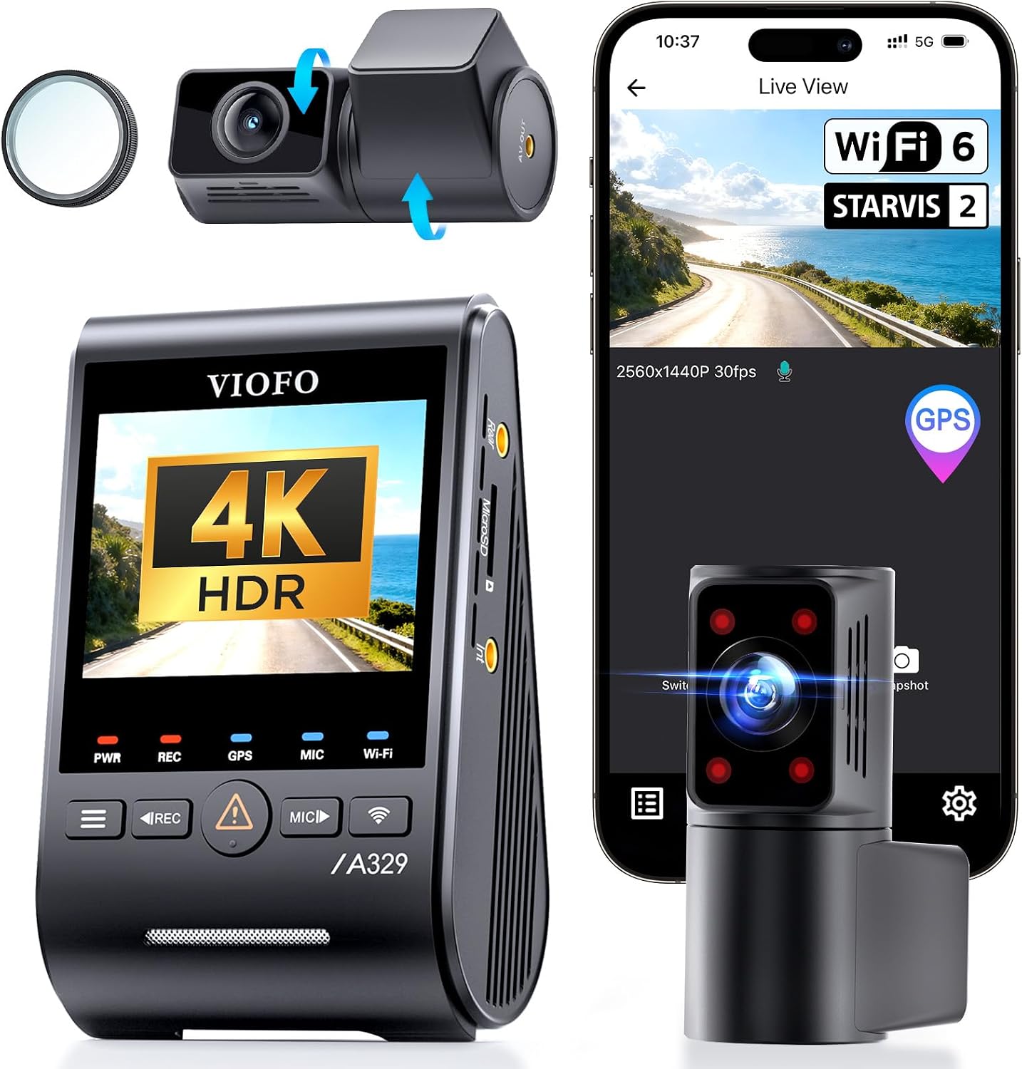 71kQ8ljjUtL._AC_SL1500_.jpg VIOFO A329S 4K+2K+2K Dash Cam Front Cabin and Rear, STARVIS 2 HDR, Wi-Fi 6 - Image 1