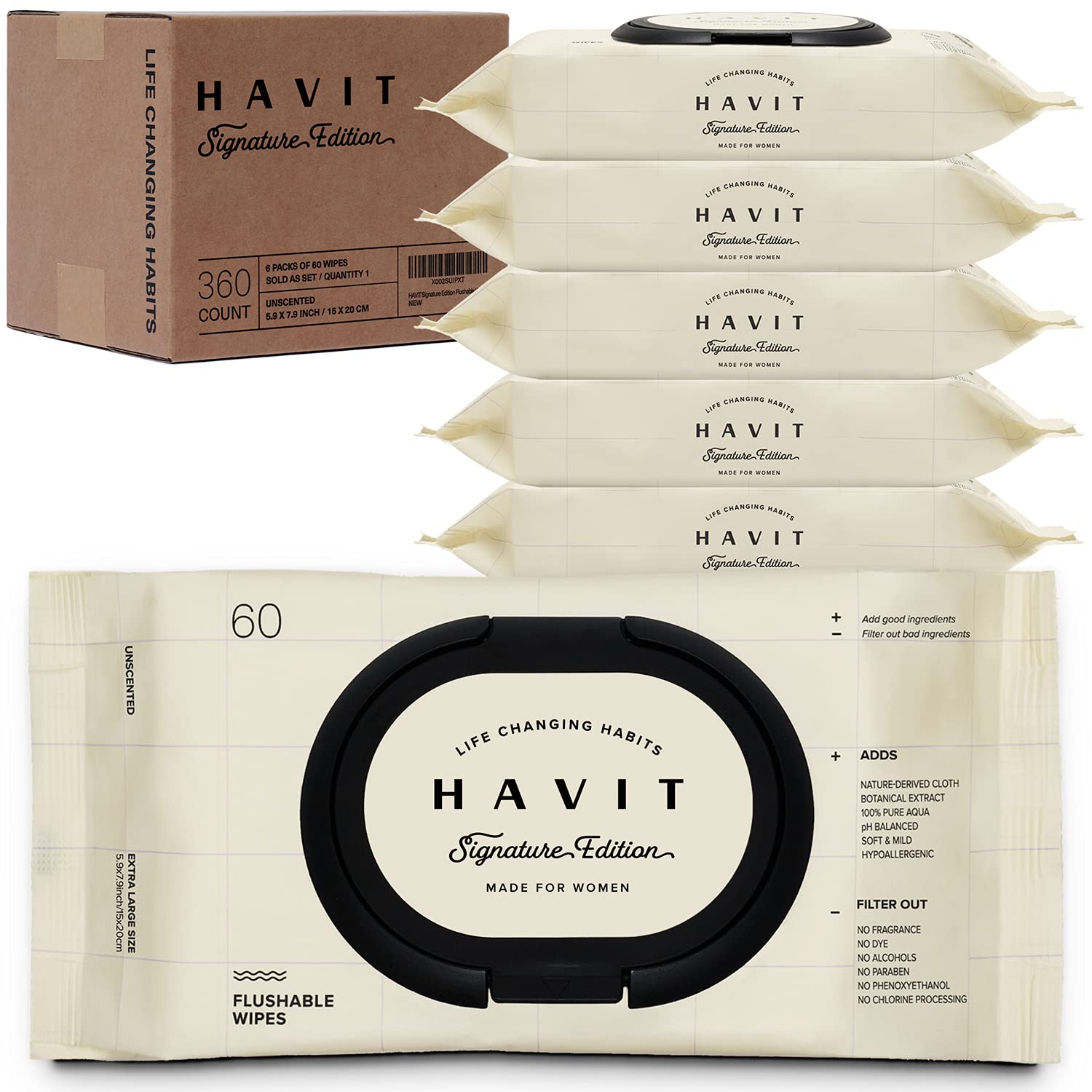 71sJ0ZjqioL._SL1500_.jpg HAVIT Signature Edition Flushable Wipes for Women, Plant-Based Cloth with - Image 1