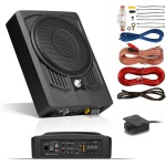 Planet Audio P8AWK 8 Inch Under Seat Powered Car Subwoofer, 8 AWG Wire Kit