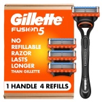 Gillette Fusion5 Razors for Men, 1 Razor, 4 Blade Refills, Lubrastrip for a More