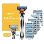 Amazon Basics 5-Blade MotionSphere Men's Razor with Dual Lubrication, Vitamin E,